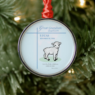 Urtaufe Blau Lamm Personalisiert für Urenkel Ornament Aus Metall