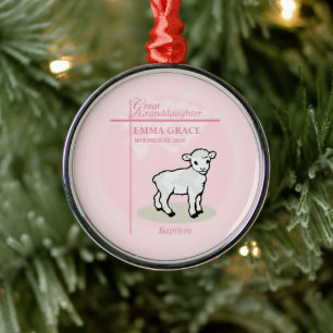 Urtaufe Rosa Mädchen Lamm Ornament Aus Metall