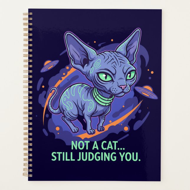 Urteilende Alien Sphynx-Katze Sci-Fi Humor Kunst Planer (Vorderseite)