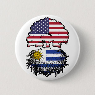 Uruguay American USA Tree Roots Flag Button