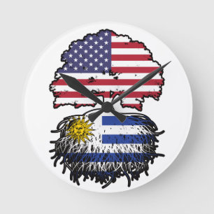 Uruguay American USA Tree Roots Flag Runde Wanduhr