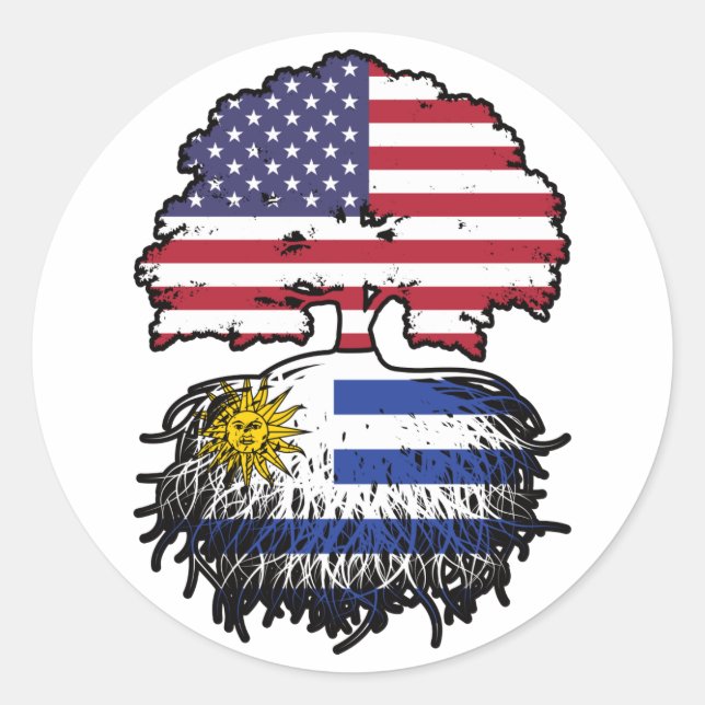 Uruguay American USA Tree Roots Flag Runder Aufkleber (Vorderseite)