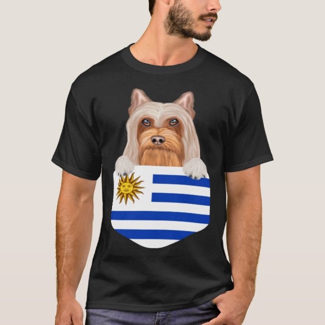 Uruguay Flag Silky Terrier Dog In Pocket T-Shirt (Vorderseite)