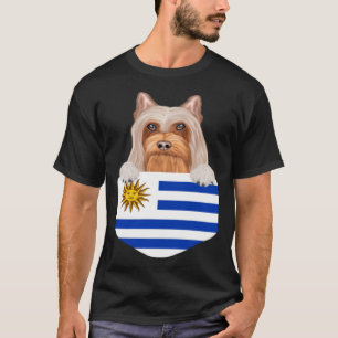 Uruguay Flag Silky Terrier Hund in Pocket T-Shirt