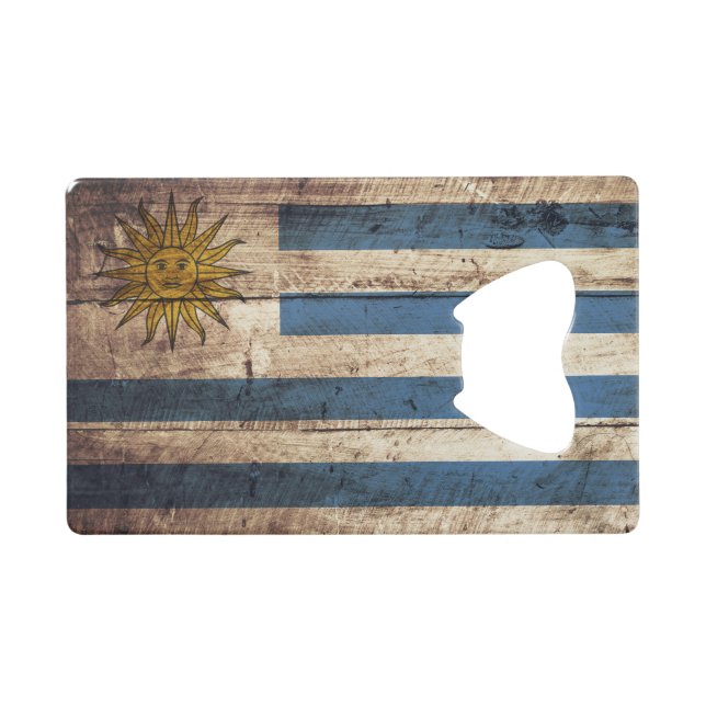 Uruguay-Flagge auf altem hölzernem Korn Geldkarten Flaschenöffner (Vorderseite (Horizontal))