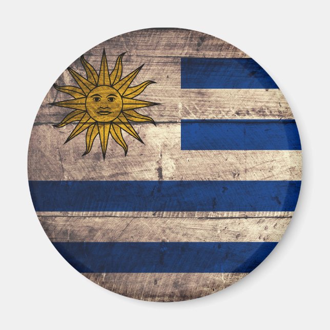 Uruguay-Flagge aus altem Holz Magnet (Vorne)