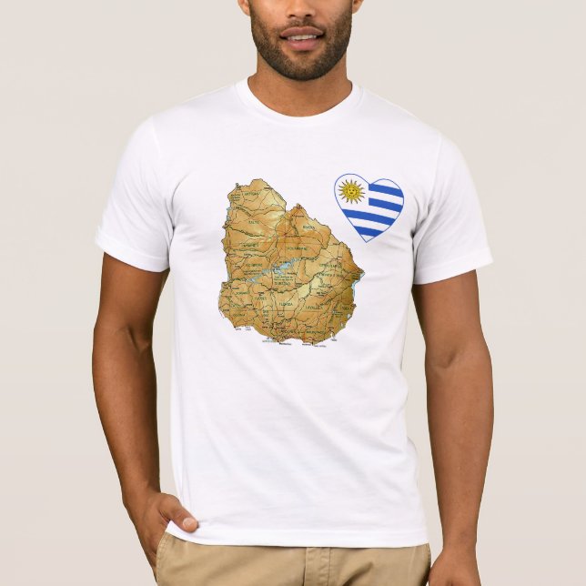 Uruguay-Flaggen-Herz und Karten-T - Shirt (Vorderseite)