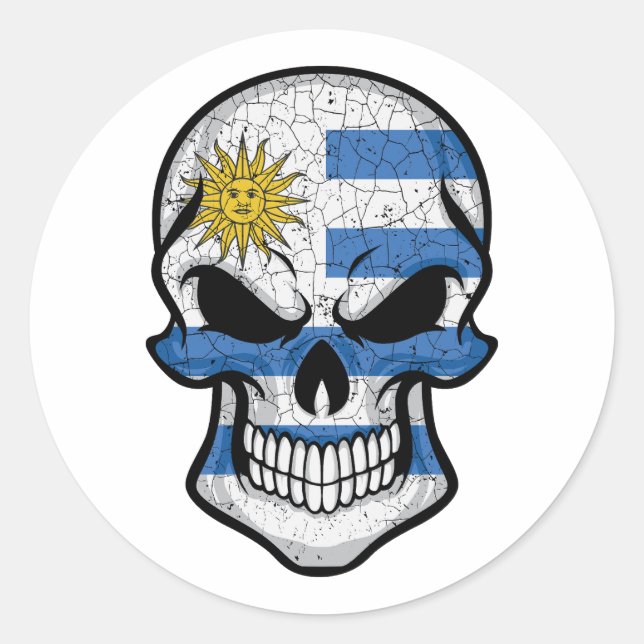 Uruguay lächelnd Schädelflagge Runder Aufkleber (Vorderseite)