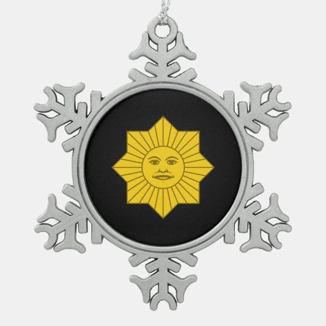 Uruguayan Sun vom Mai Schneeflocken Zinn-Ornament (Vorderseite)