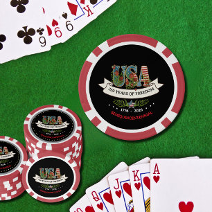 US 250. Jubiläum Elegant in fett Schwarz und Rot Pokerchips