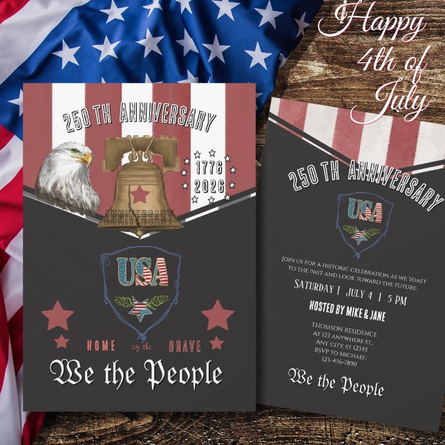 US 250 We the People Hand-Drawn Eagle and  Bell Einladung (US 250 We the People Hand-Drawn Eagle and Bell Invitation)