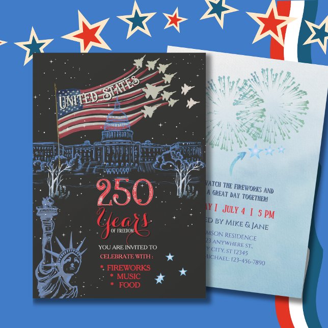 US 250 Years of Freedom Statue of Liberty Jet Flag Einladung (US 250 Years of Freedom Statue of Liberty Jet Flag Invitation)