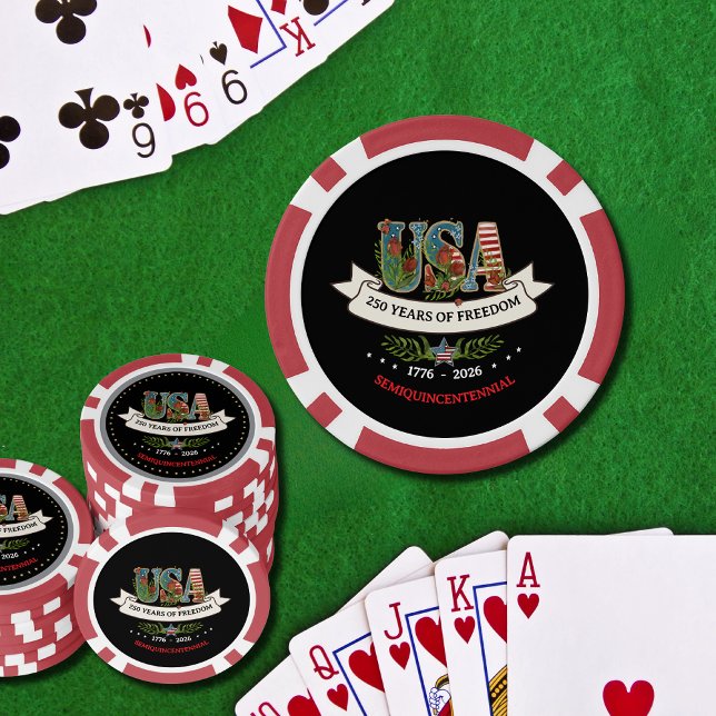 US 250th Anniversary Bold Black & Red Elegant  Pokerchips (US 250 Years of Freedom Light Blue & Navy Poker Chips)