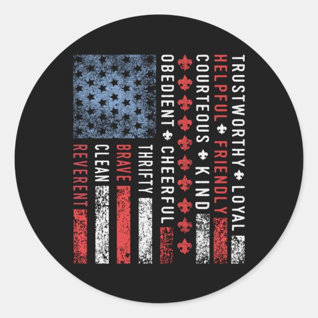 US America Flag Pfadfindergesetz Runder Aufkleber (Vorderseite)