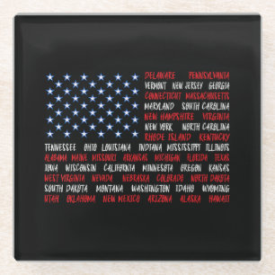 US American Flag Alle 50 Staat-Namen Glasuntersetzer