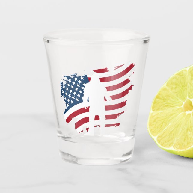 US American Flag Bigfoot Whiskey Shot Glas (Vorderseite)