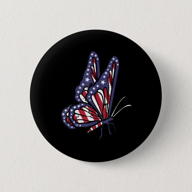 US American Flag Butterfly Memorial Day 4. Juli O Button (Vorderseite)