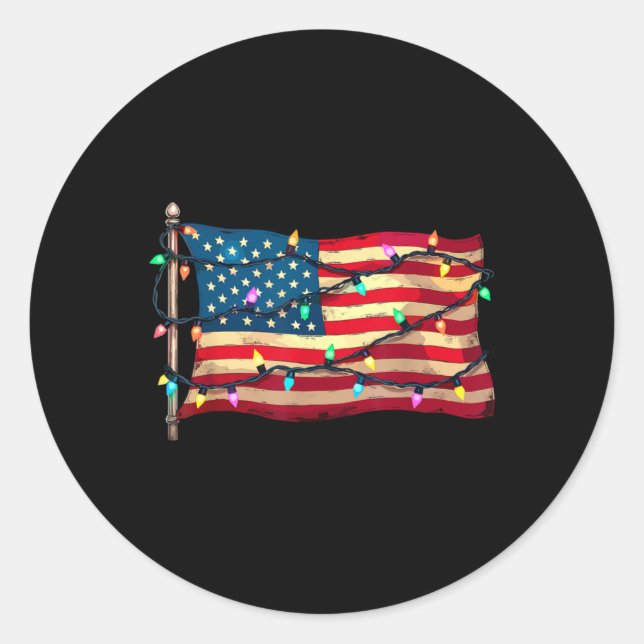 Us American Flag Christmas Lights Xmas Party Santa Runder Aufkleber (Vorderseite)