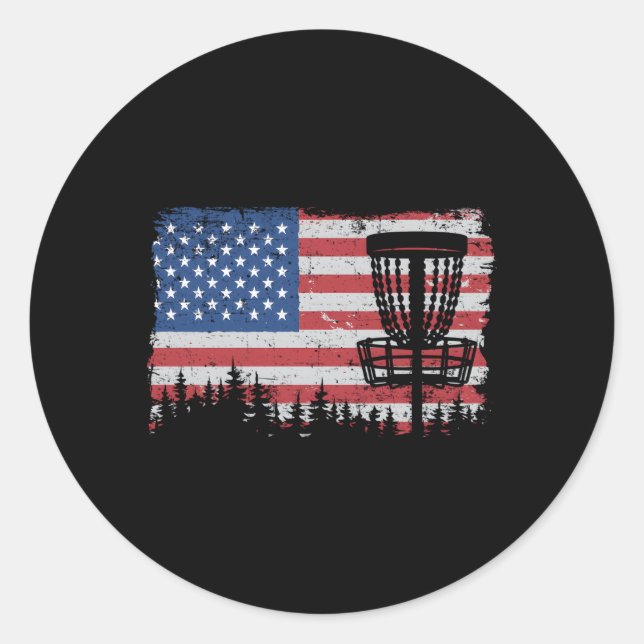 US American Flag Disk Golf Basket Frisbee Disk Gol Runder Aufkleber (Vorderseite)