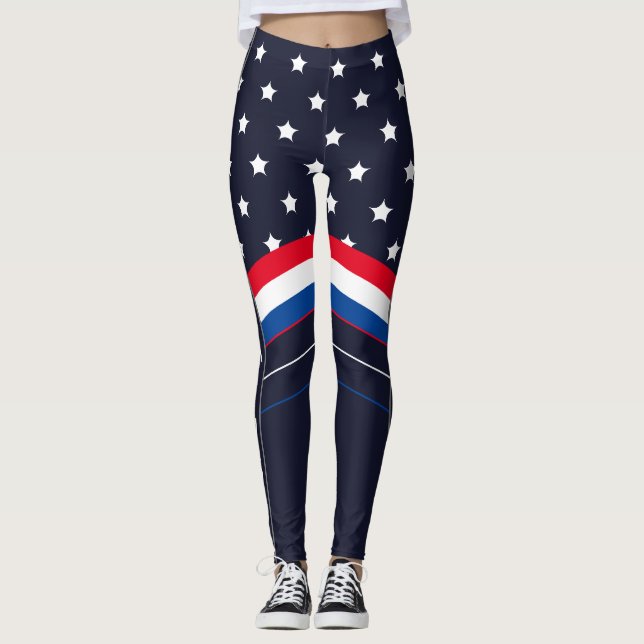 US American Flag Individuelle Name Patriotic Athle Leggings (Vorderseite)