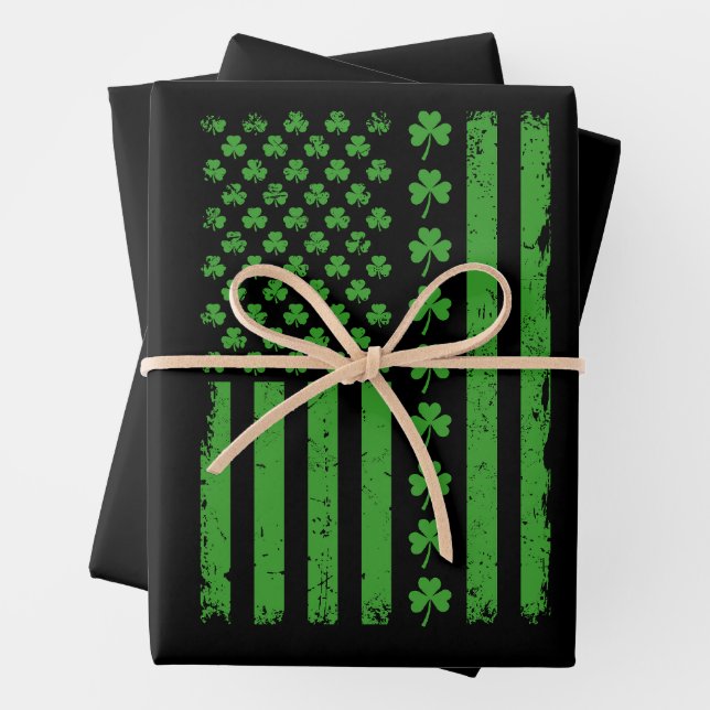 US American Flag Kleeblatts St Patricks Day Geschenkpapier Set (Beispiel)