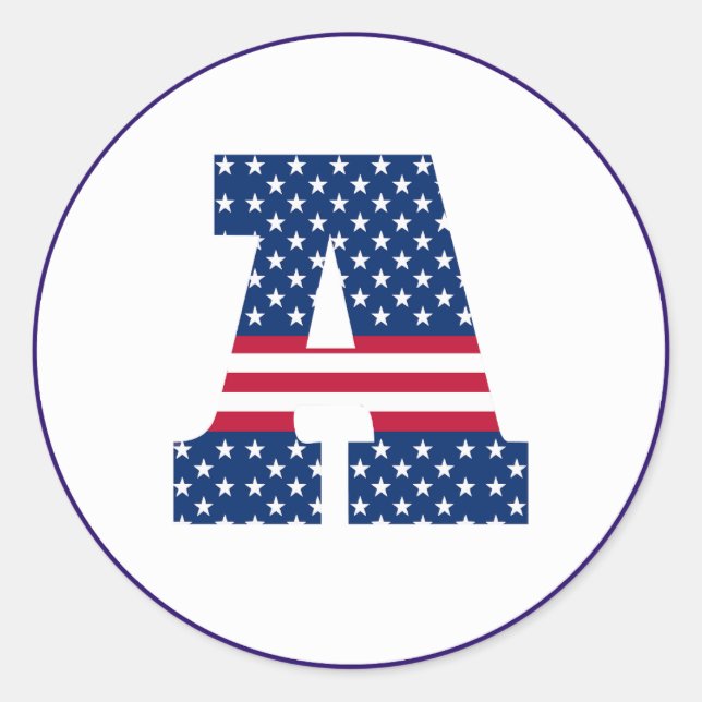US American Flag Letter A Runder Aufkleber (Vorderseite)