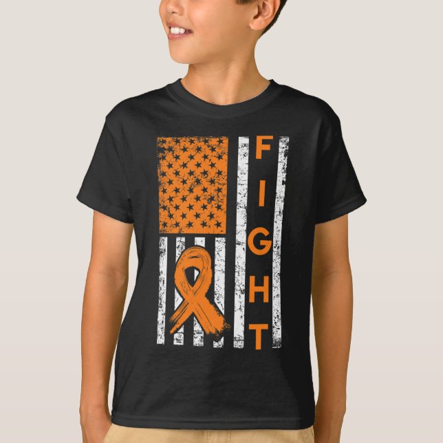 US American Flag Orange Ribbon Leukemia Bewusstsei T-Shirt (Vorderseite)