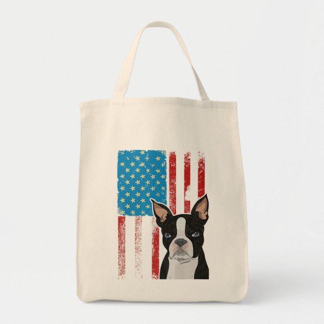 US American Flag - Patriotic Dog Boston Terrier P Tragetasche (Vorne)