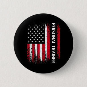 US American Flag Personal Trainer Fitness Instruct Button
