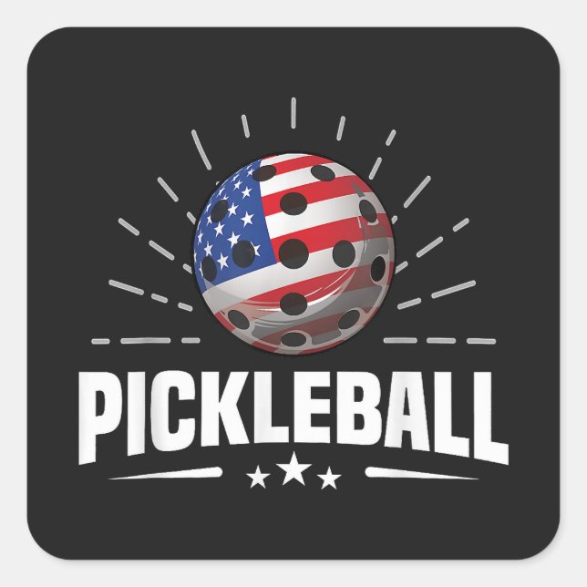 US American Flag Pickleball Player Quadratischer Aufkleber (Vorderseite)