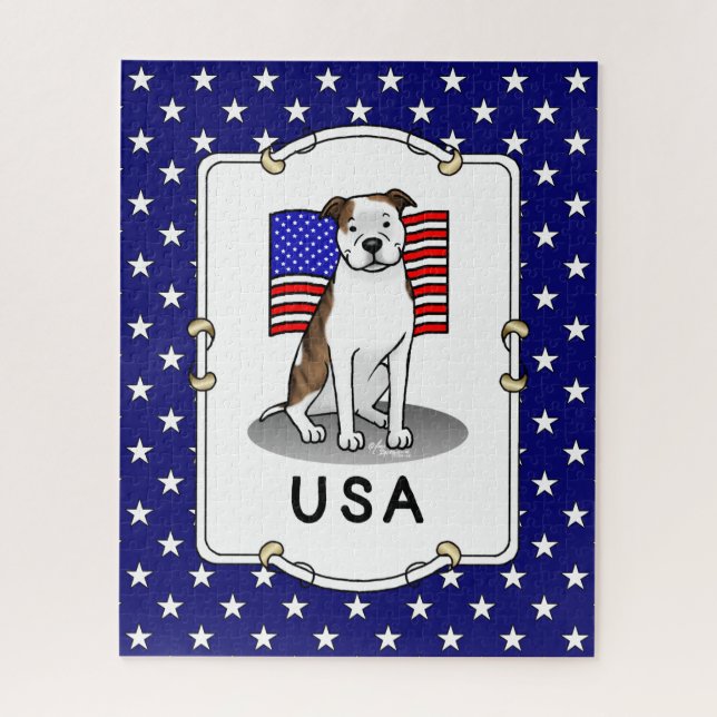 US American Flag Pit Bull (lt brindle white 3) (Vertikal)