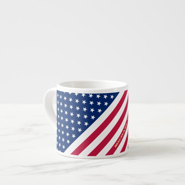 US American Flag Stars Streifen Custom Mit Monogra Espressotasse (Vorderseite Links)