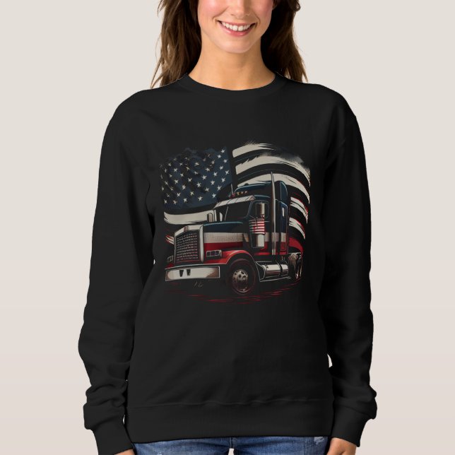 US American Flag Truck Driver 18 Wheeler Trucker Sweatshirt (Vorderseite)