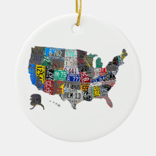 US American United Staaten Map Flag License Plate Keramik Ornament