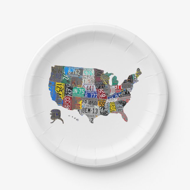 US American United Staaten Map Flag Lizenzschild A Pappteller (Vorderseite)