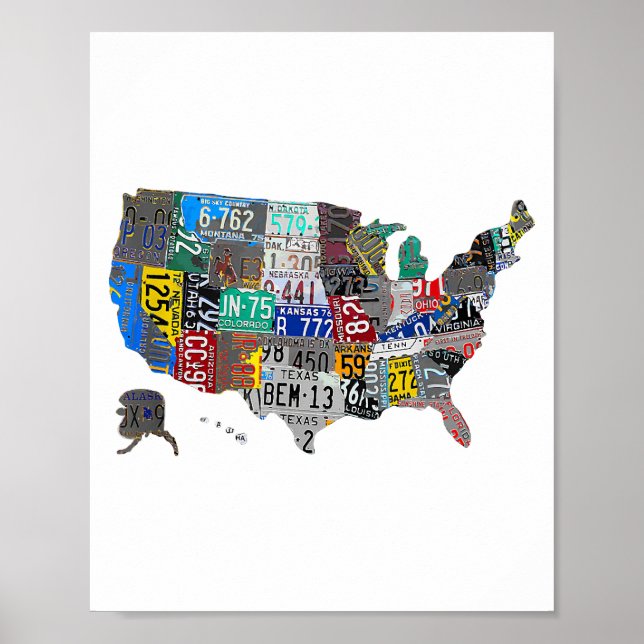 US American United Staaten Map Flag Lizenzschild A Poster (Vorne)