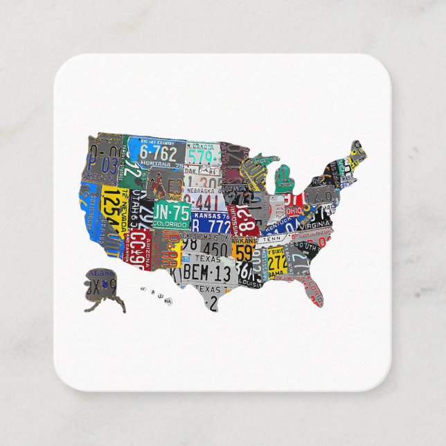 US American United Staaten Map Flag Lizenzschild A Quadratische Visitenkarte (Vorderseite)