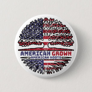 US American USA United Staaten America Tree Roots Button