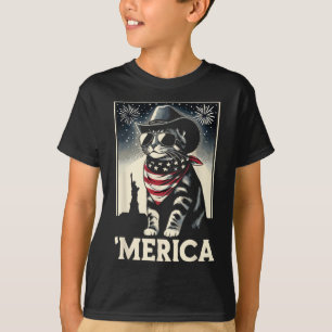 US Amerika Katze 4. Juli Männer Frauen Kinder Funn T-Shirt