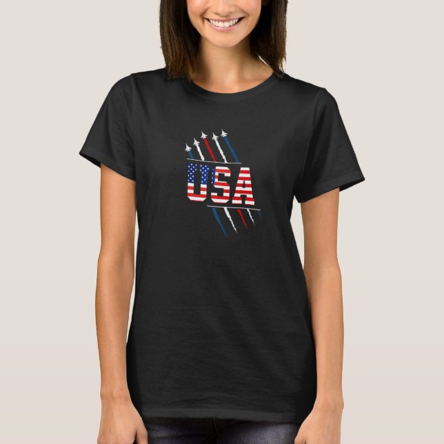 US-amerikanische Flag Fighter Jet Air Show 4. Juli T-Shirt (Vorderseite)
