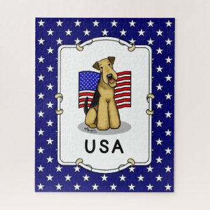 US-amerikanische Flagge Airedale Terrier Dog - Nie