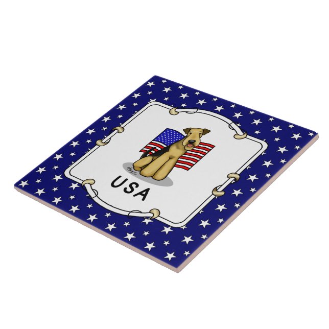 US-amerikanische Flagge Airedale Terrier Dog - Nie Fliese (Seite)