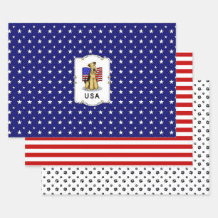 US-amerikanische Flagge Airedale Terrier Dog - Nie Geschenkpapier Set