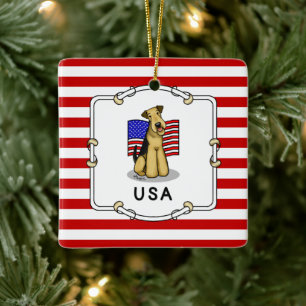 US-amerikanische Flagge Airedale Terrier Dog - Nie Keramikornament