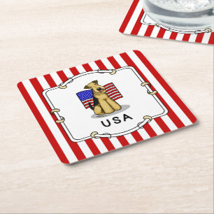US-amerikanische Flagge Airedale Terrier Dog - Nie Rechteckiger Pappuntersetzer