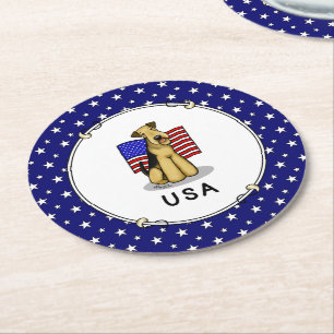 US-amerikanische Flagge Airedale Terrier Dog - Nie Runder Pappuntersetzer