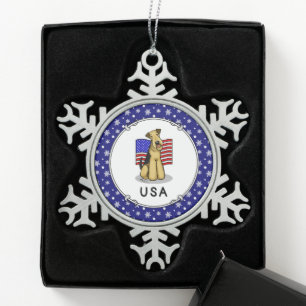 US-amerikanische Flagge Airedale Terrier Dog - Nie Schneeflocken Zinn-Ornament