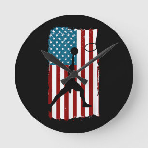 US-amerikanische Flagge Basketball Patriotischer A Runde Wanduhr
