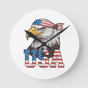 US-amerikanische Flagge Männer Frauen Kinder Weißk Runde Wanduhr