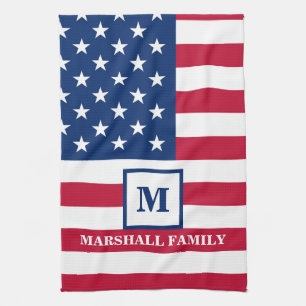 US-amerikanische Flagge Maßgeschneiderte Monogramm Geschirrtuch
